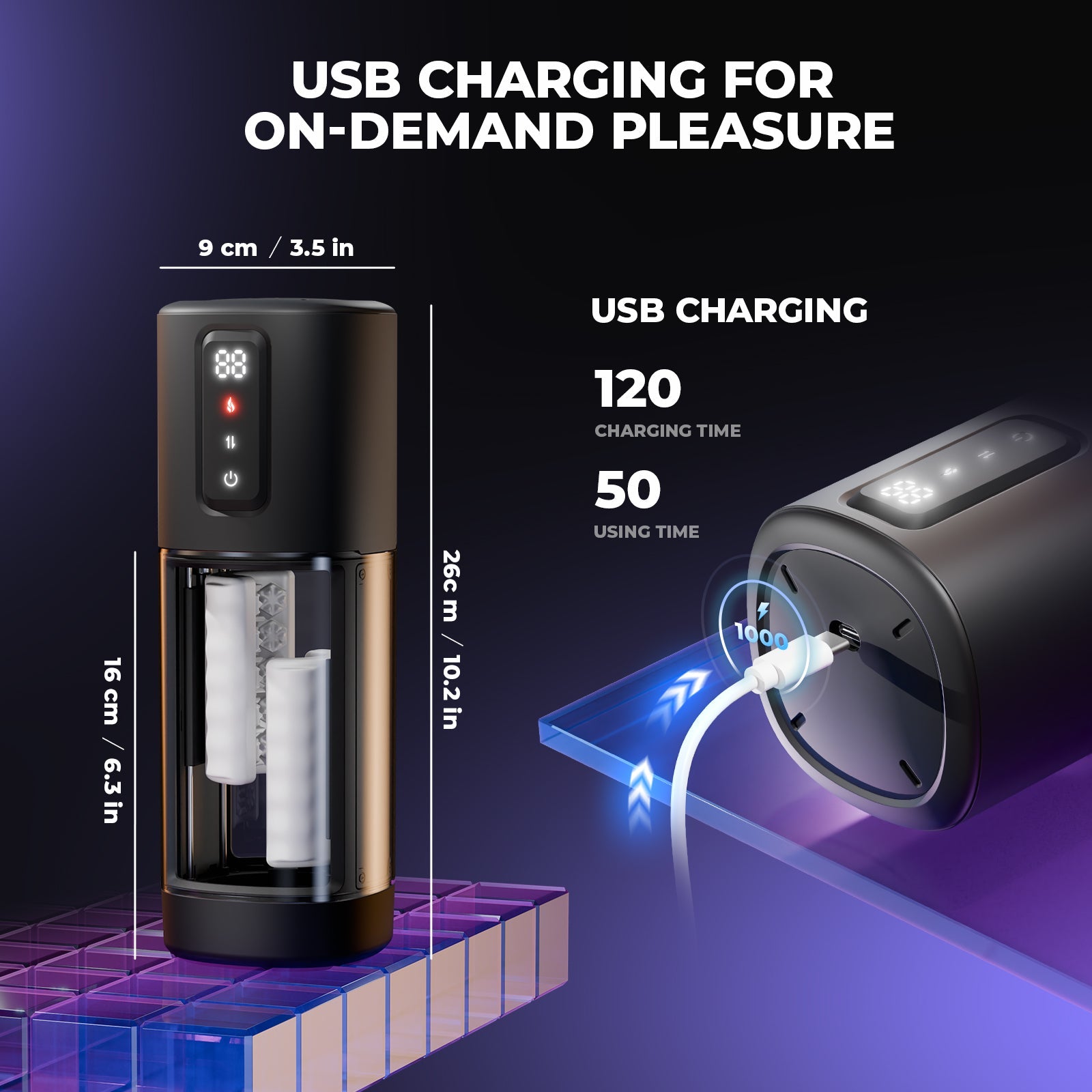 자동 남성 자위기구 6단계 문지름 강도 및 2단계 가열 레벨 포함