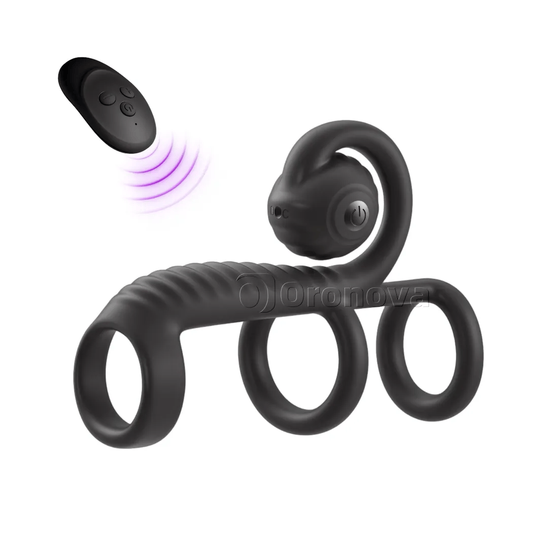 3-in-1 Three Ring Cock Ring with Dual Vibration, 10 Modes Remote Control
