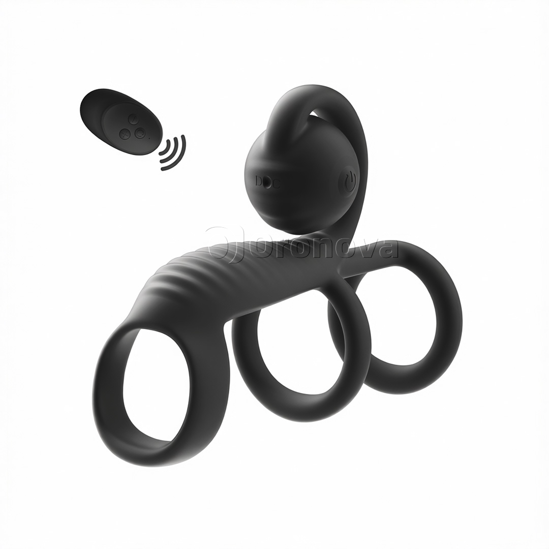 3-in-1 Three Ring Cock Ring with Dual Vibration, 10 Modes Remote Control