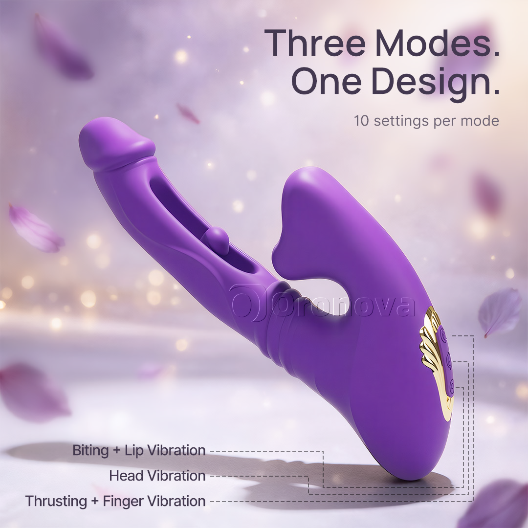 Hollow Thrusting Vibrator with Fingertip Vibration, Head Vibration & Bite-Lip Stimulation