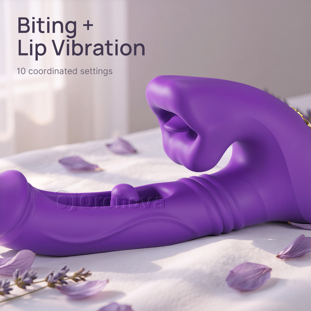 Hollow Thrusting Vibrator with Fingertip Vibration, Head Vibration & Bite-Lip Stimulation