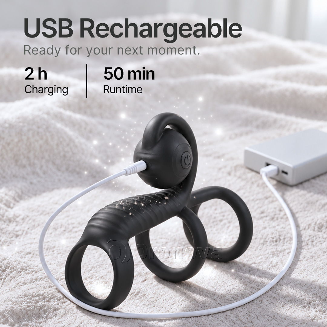 Three Ring Design Dual Vibration Remote Control Rounded Vibration Head