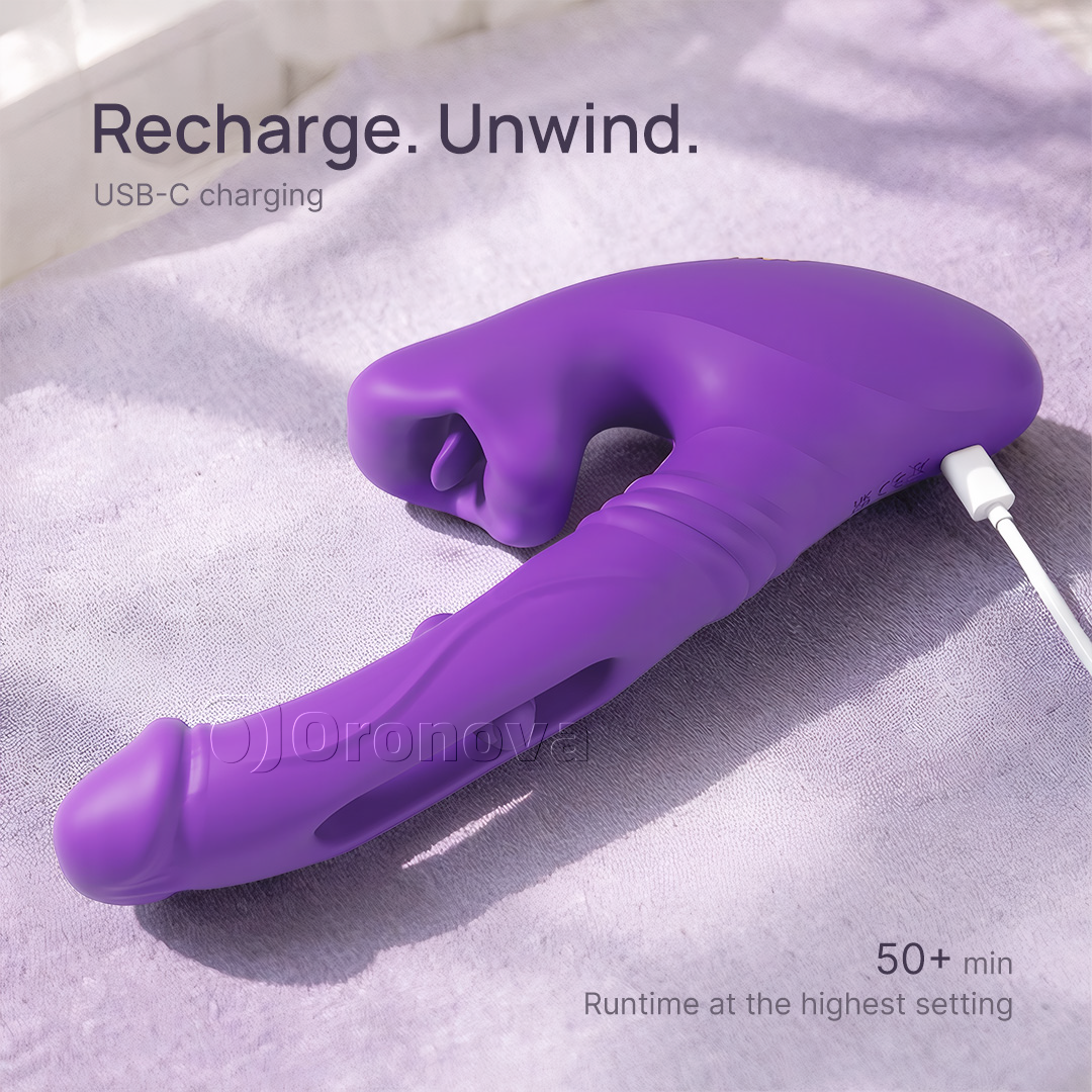 Hollow Thrusting Vibrator with Fingertip Vibration, Head Vibration & Bite-Lip Stimulation